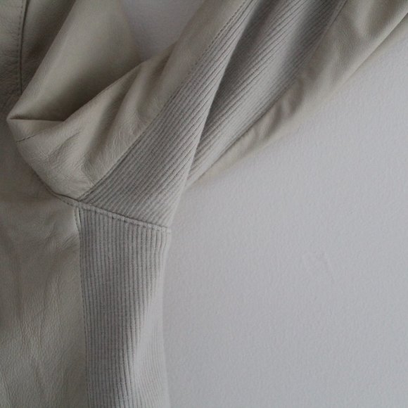 Vince Drape Front Leather Jacket Ivory/ Bone Moto Size Medium Wool Trim - Picture 7 of 14
